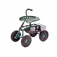 Oypla Outdoor Rolling Garden Seat Wheeled Stool with Tool Tray & Basket