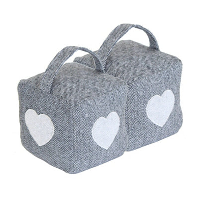 Oypla Pack of 2 Heart Pattern Herringbone Fabric Heavy Weighted Cube Door Stops Stoppers with Handle Price Comparisons | Compare The Build