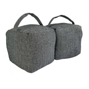 Oypla Pack of 2 Herringbone Fabric Heavy Weighted Cube Door Stops Stoppers with Handle
