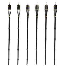 Oypla Pack of 6 Bamboo Outdoor Garden Tiki Torches Oil Lamps Fire Lanterns - 114cm