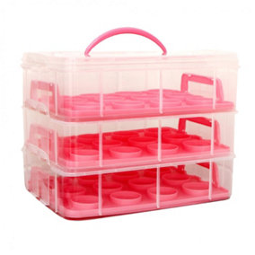 Oypla Pink 3 Tier 36 Cupcake Plastic Carrier Holder Storage Container