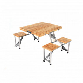 Oypla Portable Wooden Folding Outdoor Picnic Table and Bench Set 4 Seats