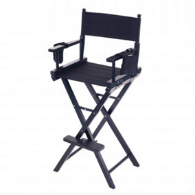 Oypla Professional Black Wooden Folding Director Makeup Chair with 2 Storage Pouches