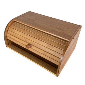 Oypla Single Layer Roll Top Bamboo Wooden Bread Bin Kitchen Storage