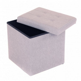 Oypla Small Grey Linen Folding Ottoman Storage Chest Box Seat Stool Bench