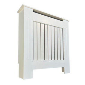 Oypla Small White Wooden Slatted Grill Radiator Cover MDF Cabinet