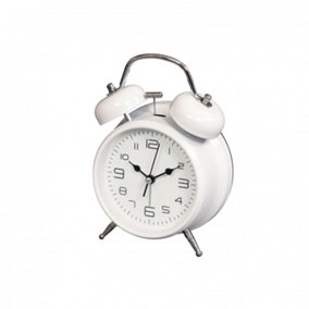 Oypla White 4" Classic Retro Twin Bell Battery Powered Alarm Clock with Backlight