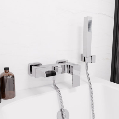 Ozone Waterfall Solid Brass Square Wall Mounted Chrome Bath Shower Mixer Tap