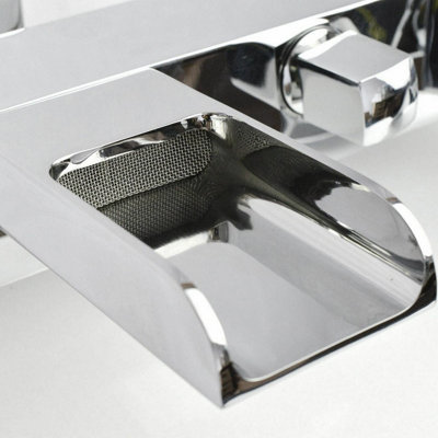 Ozone Waterfall Solid Brass Square Wall Mounted Chrome Bath Shower Mixer Tap - 3