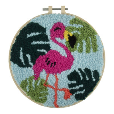 P/NEEDLE FLAMINGO - Punch Needle Kit: Yarn and Hoop: Flamingo - Trimits
