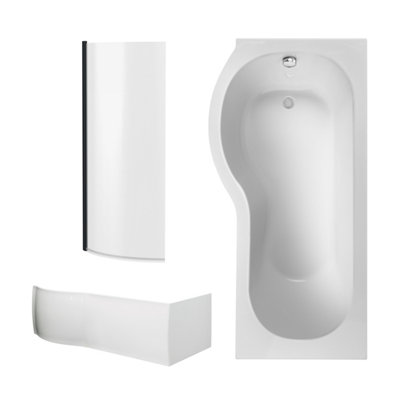 P Shape Bathtub, Front Panel and Bath Screen - Black Profile