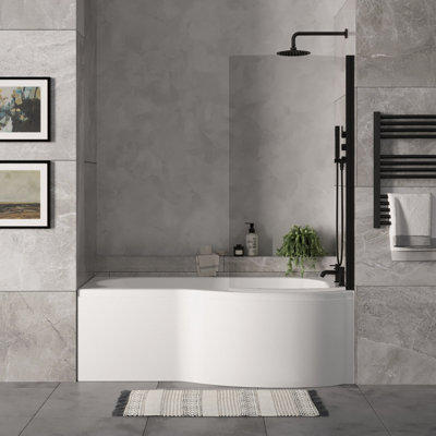 P Shape Bathtub, Front Panel with Bath Screen - Black Profile