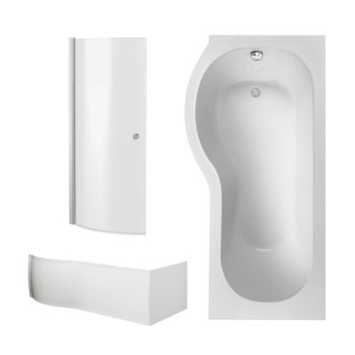 P Shape Bathtub, Front Panel with Screen with Knob - Chrome Profile