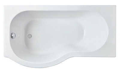 P Shape Left Hand Shower Bath Bundle - Includes Tub, Curved 6mm Safety Glass Screen and Front Panel -  1500mm - Balterley
