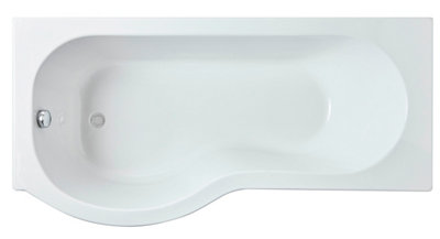 P Shape Left Hand Shower Bath Bundle - Includes Tub, Curved 6mm Safety Glass Screen and Front Panel -  1700mm - Balterley