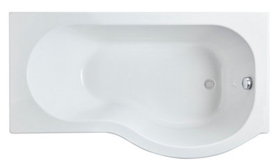 P Shape Right Hand Shower Bath Bundle - Includes Tub, Curved 6mm Safety Glass Screen and Front Panel -  1500mm - Balterley