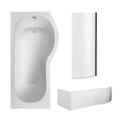 P Shape Shower Bath Bundle with Right Hand Tub, Screen & Front Panel ...