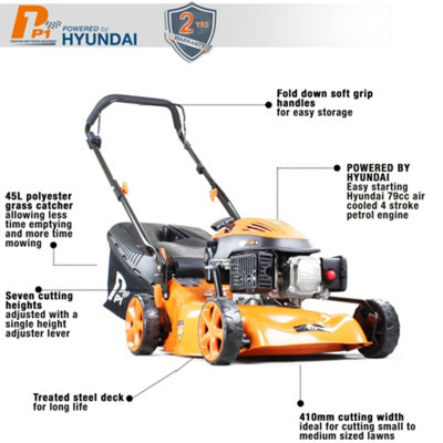 P1 Hyundai Powered 41cm 16 Petrol Push Lawnmower P4100P DIY at B Q