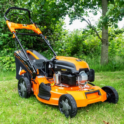 Button start best sale petrol lawn mower