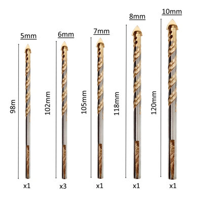 P7DBS Saxton 7pc Multi-Material Tile Drill Bits Set (5 6 6 6 7 8 10) in Plastic Storage Container