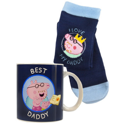 pa Pig Best Daddy Mug and Sock Set Blue (One Size)