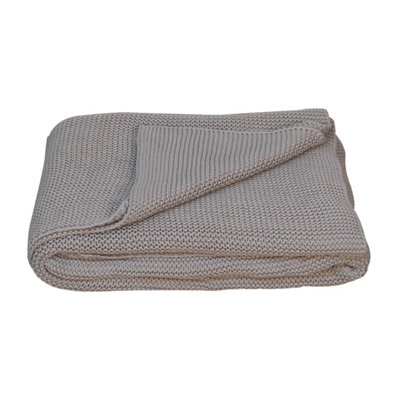 Pa Tung Double Grey Hand-Knitted Chunky Cotton Throw for Sofa and Bed