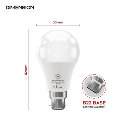 Pack-3, LED A55 B22 Base 5W (50W Equivalent) 55mm Diameter Non-Dimmable ...