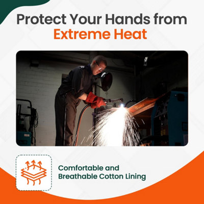 Pack of 1 Extreme Heat & Fire Resistant Heavy-Duty Welding  Leather Gloves for Baking and Fireplace - 9