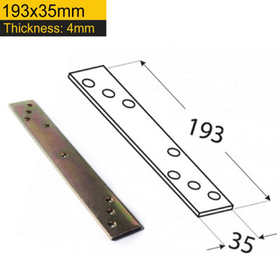 Pack of 1 - Heavy Duty 4mm Thick Yellow Galvanised Flat Connecting Jointing Mending Plate 193x35mm