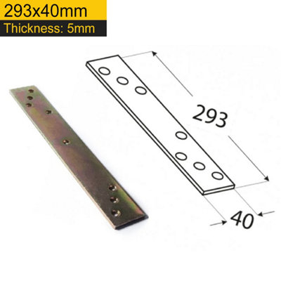 Pack of 1 - Heavy Duty 5mm Thick Yellow Galvanised Flat Connecting Jointing Mending Plate 293x40mm