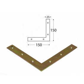 Pack of 1 Heavy Duty Flat Corner Bracket Repair Brace Mending Plate L Shaped Angle Plate 150x150x25mm