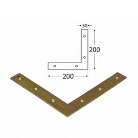Pack of 1 Heavy Duty Flat Corner Bracket Repair Brace Mending Plate L Shaped Angle Plate 200x200x35mm