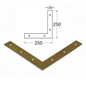 Pack of 1 Heavy Duty Flat Corner Bracket Repair Brace Mending Plate L Shaped Angle Plate 250x250x30mm