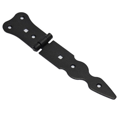 Pack of 1 x 150 mm Narrow T-Hinge Black, Retro Steel Tee Hinges, Weather Resistant, Rust Proof Powder Coating, T Strap Hinges