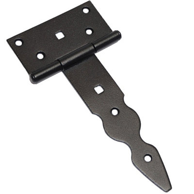 Pack of 1 x 150 mm T-Hinge Black, Steel Tee Hinges, Weather Resistant, Rust Proof Powder Coating, T Strap Hingess