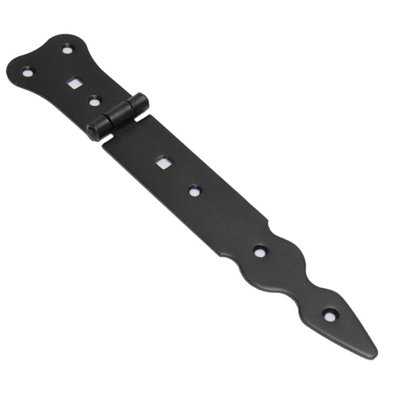 Pack of 1 x 200 mm Narrow T-Hinge Black, Retro Steel Tee Hinges, Weather Resistant, Rust Proof Powder Coating, T Strap Hinges