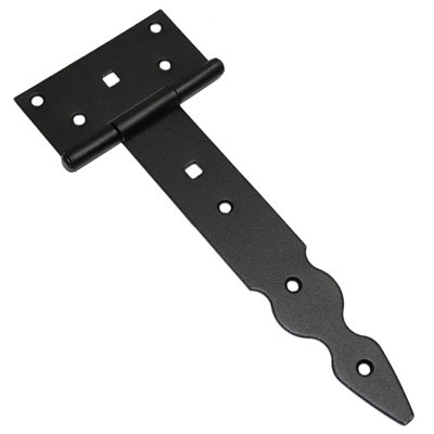 Pack of 1 x 200 mm T-Hinge Black, Steel Tee Hinges, Weather Resistant, Rust Proof Powder Coating, T Strap Hingess