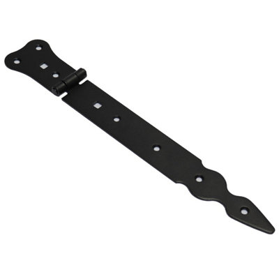 Pack of 1 x 250 mm Narrow T-Hinge Black, Retro Steel Tee Hinges, Weather Resistant, Rust Proof Powder Coating, T Strap Hinges