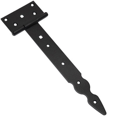 Pack of 1 x 250 mm T-Hinge Black, Steel Tee Hinges, Weather Resistant, Rust Proof Powder Coating, T Strap Hingess