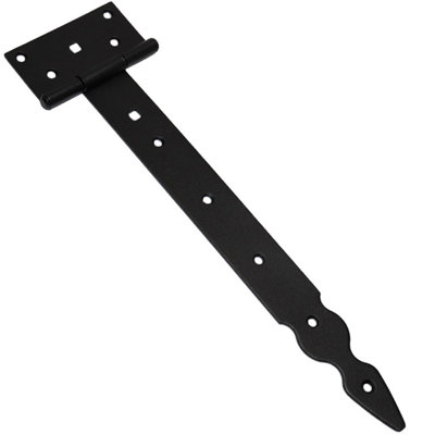 Pack of 1 x 300 mm T-Hinge Black, Steel Tee Hinges, Weather Resistant, Rust Proof Powder Coating, T Strap Hingess