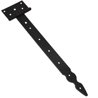 Pack of 1 x 350 mm T-Hinge Black, Steel Tee Hinges, Weather Resistant, Rust Proof Powder Coating, T Strap Hingess