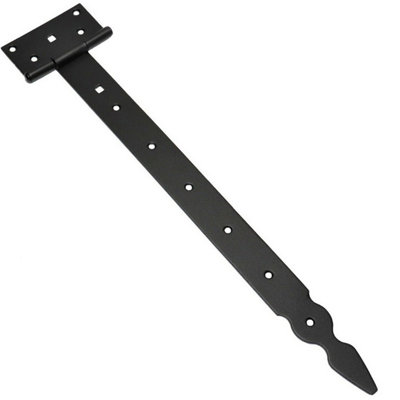 Pack of 1 x 400 mm T-Hinge Black, Steel Tee Hinges, Weather Resistant, Rust Proof Powder Coating, T Strap Hingess