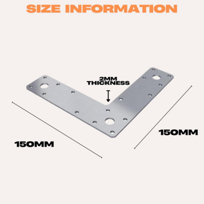 Pack of 10 150 x 150 x 2mm Galvanised L Brackets Used for Builders ...