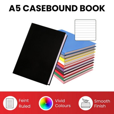 Pack of 10 A5 160 Pages 8mm Ruled Assorted Colour Casebound Notebooks