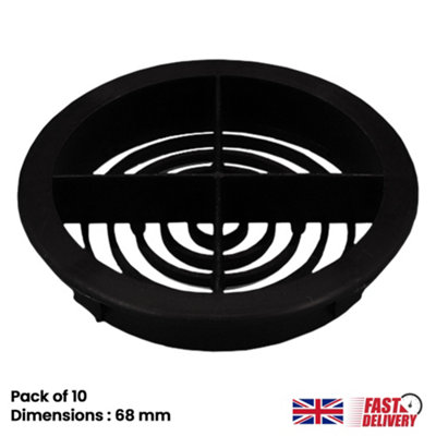 Pack of 10 Anthracite Grey Plastic 68mm Round Soffit Air Vents Push in Roof and Eave Circular Vents