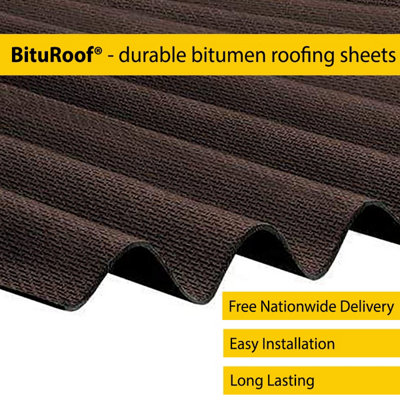 Pack of 10 - BituRoof - Durable Brown Corrugated Bitumen Roofing Sheets - 2000x950mm