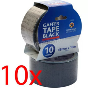 Pack Of 10 Black Gaffer Tape Duct Gaffer Strong Waterproof Cloth Multipurpose 48m 10m