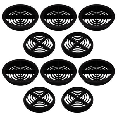 Pack of 10 Black Plastic 68mm Round Soffit Air Vents Push in Roof and Eave Circular Mesh Air Vents