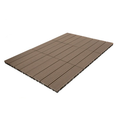 Pack of 10 - DEKCO Composite Wood Plastic Brown Interlocking Tiles with Woodgrain Effect 30cm x 30cm