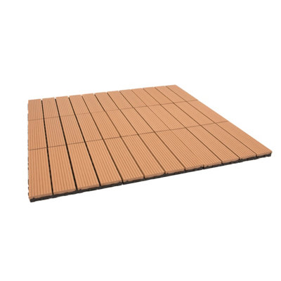 Pack of 10 - DEKCO Composite Wood Plastic Teak Decking Interlocking Tiles with Woodgrain Effect 30cm x 30cm